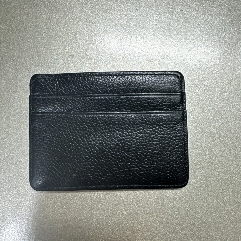 Vintage Black Pebble Grain Leather Slim Card Holder - ID Window - TR Logo